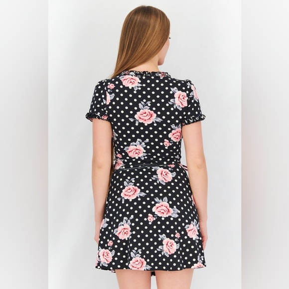 FOREVER 21 PLUS BLACK & PINK FLORAL POLKA DOT PRINTED RUFFLE WRAP DRESS 3X (24) - Picture 3 of 8